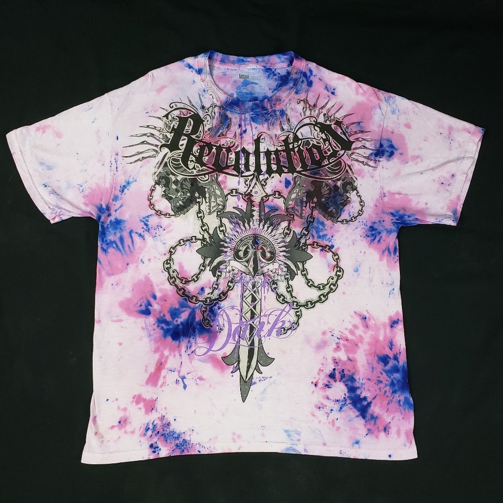 CUSTOM Tie Dye Upcycled Shortsleeve Shirt Mens XL Revolution Pink Purple
